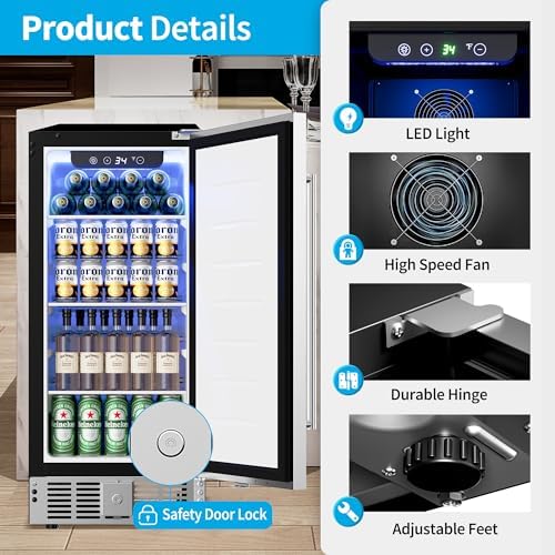 Feelfunn 15 Inch Beverage Refrigerator,126 Cans Outdoor Refrigerator - Image 7
