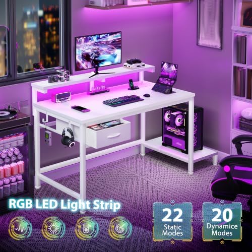 DurayLoly 32" Computer Desk with Power Outlet & Fabric Drawer,White - Image 4