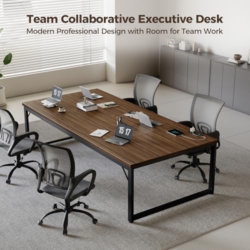Mericonia 63 Inch Computer Desk with Power Outlets, 1.2" Thick Office Table - Image 3