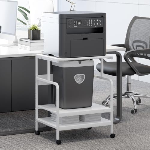 Arbuxzuy Large Printer Stand with Storage Shelf, 23.6" W x 18.9" D Printer Cart with Wheels, 3 Tier Mobile Printer Table for Home Office,Stands for Heat Press Scanner Fax (White) - Image 2