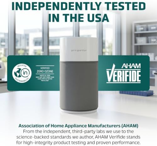GermGuardian AirSafe+ XL Air Purifier for Bedroom and Home - UV-C - 360-Degree True HEPA Filter - Filters Pet Dander, Dust, Pollen, Smoke - Air Quality Monitor - AC3200 - Gray & White - Image 6