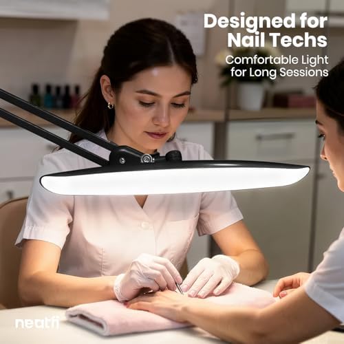 Neatfi XL 2200 Lumens 24W LED Desk Lamp – Shadow-Free Task Lighting | 4-Level Dimming | Home Office & Crafts Use | 20-Inch Wide Head (Black, Non-CCT with Clamp) - Image 2