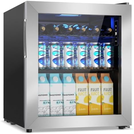 Velivi Mini Fridge with Glass Door-Small Fridge Desk Beverage Cooler for Beer Drinks 1.4 Cu.Ft Countertop Beverage Fridge with Adjustable Shelves, Led Light for Bedroom/Office/Dorm by Velivi