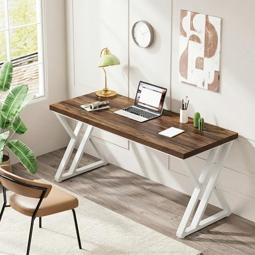 Tribesigns Modern Walnut/White 55" Heavy Duty Computer Desk, Study & Work Desk, 23.6"D x 55.1"W x 29.5"H, Z-Shaped Metal Legs, 330 lbs Capacity - Image 5