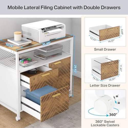 Tribesigns Office Desk with Drawers Sets, 63 inches L Shaped Computer Desk with Mobile File Cabinet,Big Executive Desk for Home Office Furniture Sets (Light Walnut, 63-inch) - Image 6