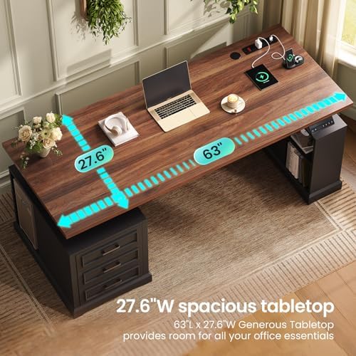 SEDETA 63" Farmhouse Electric Standing Desk with 3 Drawers, Storage Shelves - Image 4