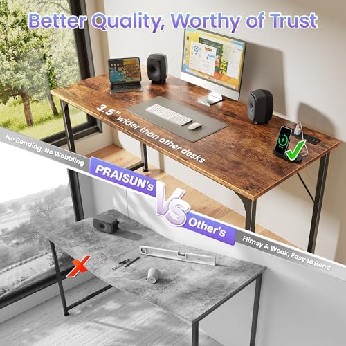 PRAISUN 55 X 20 Inch Computer Desk, Power Outlets, USB-C, Rustic Brown - Image 5