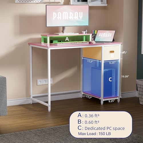 Pamray 39 Inch Small Computer Desk with Monitor Stand and Drawer for Gaming - Image 6