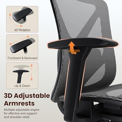 Ergonomic Office Chair, Mesh Computer Desk Chairs with BIFMA X5.1 Certified, Adjustable Lumbar Support, 3D Arm, Tilt Back, Wide Seat, Comfy Swivel Work Task Chair for Company and Home (Dawn Grey) - Image 6