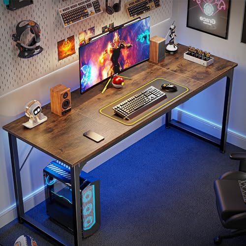 Huuger Computer Desk, 63 Inch Office Desk, Gaming Desk with Storage, Writing Desk Work Desk for Home Office, Study, Modern Simple Desk, Large Legroom, Metal Frame, Rustic Brown - Image 4