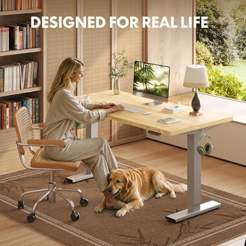 FLEXISPOT 60" x 30" Solid Bamboo Standing Desk, Silver Frame - Image 3