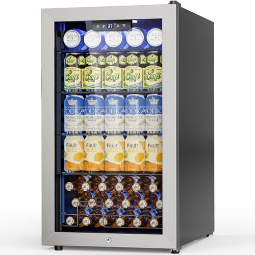 Velivi Mini Beverage Refrigerator 3.2 Cu. Ft Small Fridge 126 Can Lockable Drink Cooler with Glass Door, Safety Lock, For Beer Soda, Silver by Velivi