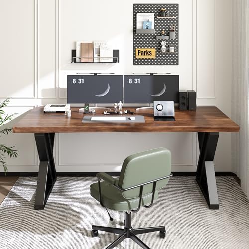 Solid Wood Desk 63 Inches, Live Edge Wooden Home Office Computer Desk Metal Frame Modern Simple Design Executive Real Wood Desk for Writing Study Dining Gaming - Image 6