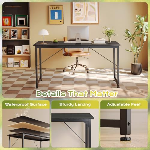 PRAISUN 63 Inch Computer Desk, Office Desk, Spacious Desktop, Black - Image 6