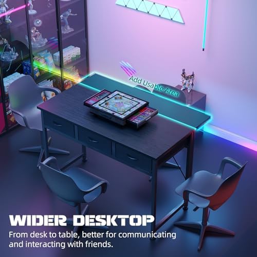 MUTUN Computer Desk with Drawers, 40 Inch Computer Desk with Power Outlet & LED Light, Gaming Desk with Adjustable Monitor Stand & Pegboard, Modern PC Study Writing Table for Bedroom, Black - Image 6