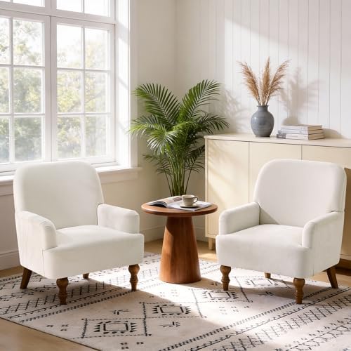 Modern Wingback Accent Chair, Upholstered Fabric Living Room Armchair with Wood Legs, Single Sofa Lounge Chair for Bedroom, Office & Reading Room (2, Beige) - Image 4