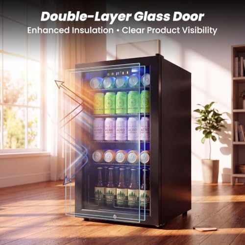 20" Beverage Refrigerator, 3.4 Cu. Ft. Drink Cooler with Glass Door Black - Image 6