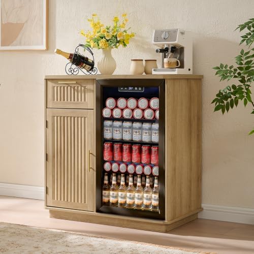 Okvnbjk Mini Fridge Cabinet with Storage & Power Outlet, Oak by Okvnbjk
