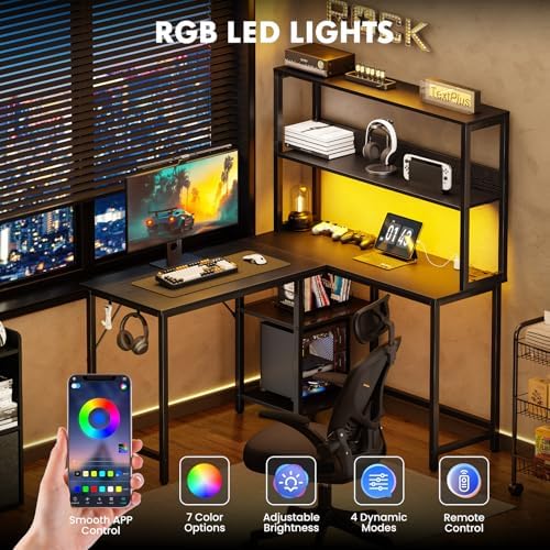 DUMOS L Shaped Desk, Gaming Desk, Power Outlet, 53 Inch - Image 4