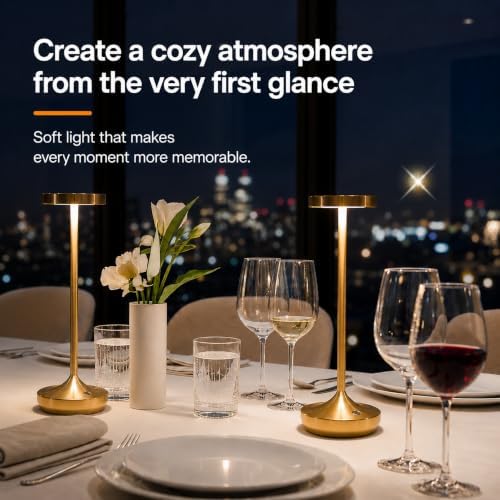 2 Pack Gold Cordless Table Lamps, Rechargeable 6000mAh, 72H Runtime - Image 2