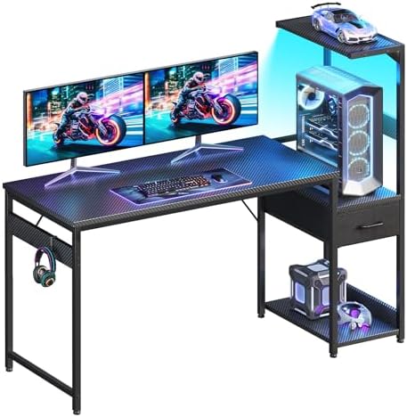 Casaottima 54'' Gaming Desk with LED Lights & CPU Stand, Black by Casaottima