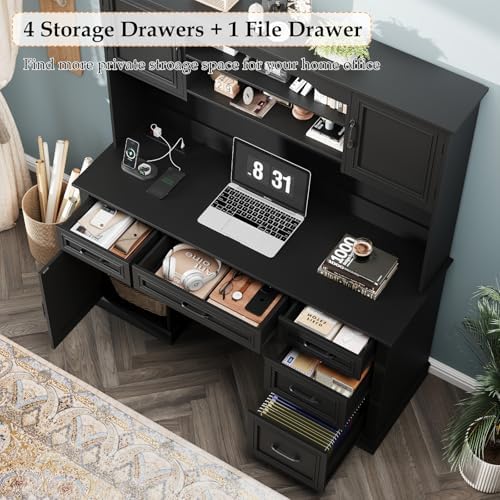 Vabches Executive Desk with 5 Drawers, Pure Black - Image 3