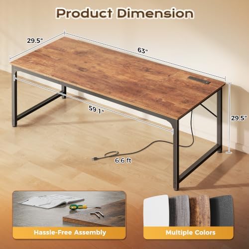 PRAISUN 63 X 30 Inch Extra Deep Desk with Power Outlets - Image 2