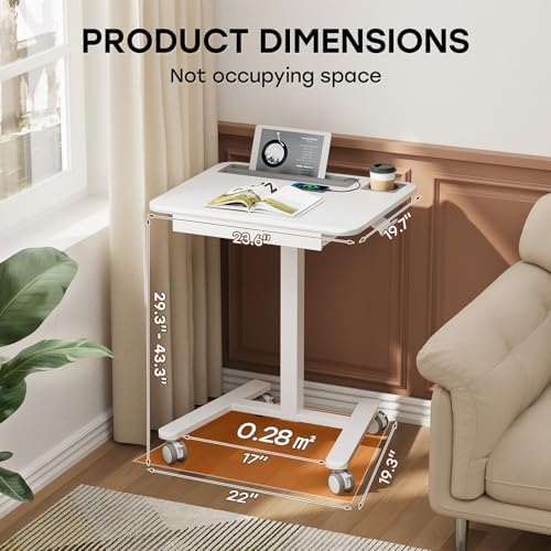 Small Mobile Standing Desk with Drawer, 23.6" x 19.7" Top - Image 2