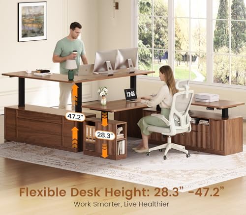 SEDETA Fluted L Shaped Executive Electric Standing Desk with 4 Drawers - Image 3