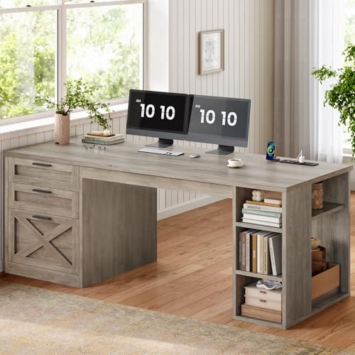 SEDETA 55.1" Farmhouse Office Desk with 3 Drawers for Home Office,Grey by SEDETA