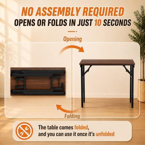 Folding Table Computer Desk - 35.8" No Assembly Folding Desk with Power Outlets & USB Charging Port, Small Desk, Foldable Office Desk, Compact Storage Portable Use for Small Space, Dark Walnut - Image 4