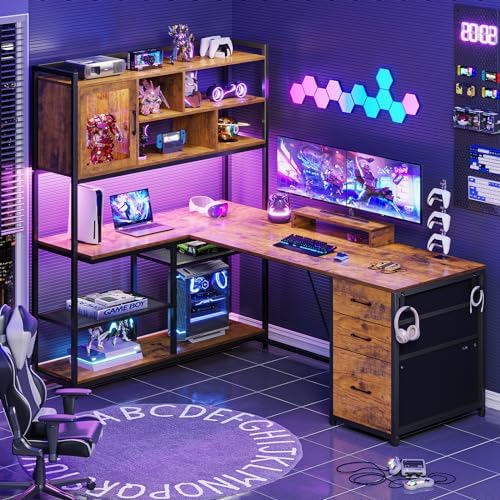 SEDETA 58'' L Shaped Computer Office Desk with 3 Drawers and Bookshelf - Image 6