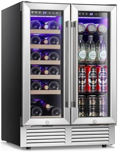 Antarctic Star 24 Inch Dual Zone Wine Fridge and Beverage Refrigerator, Built-in or Freestanding Mini Fridge with Clear Glass Door & LED Light, for Beer, Soda, and Wine by AntarcticStar