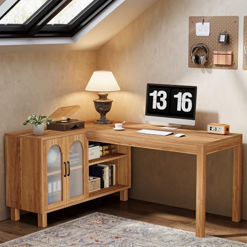 Tribesigns 59-Inch L-Shaped Desk with Storage Cabinet & Open Shelves by Tribesigns