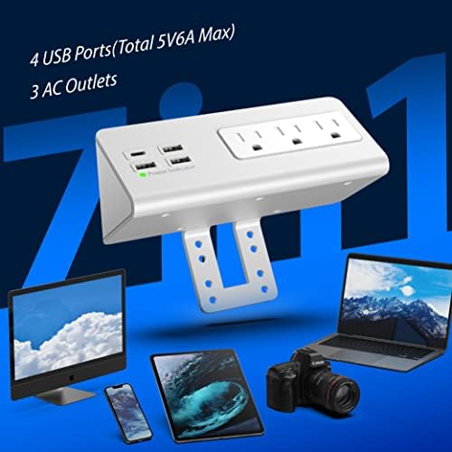 Nightstand Edge Mount Power Strip with USB-C Ports Tabletop Surge Protector Desk Clamp Power Sockets with 3 AC Outlets &4 Fast Charging USB Ports for Home Office Hotel and Dormitory - Image 4