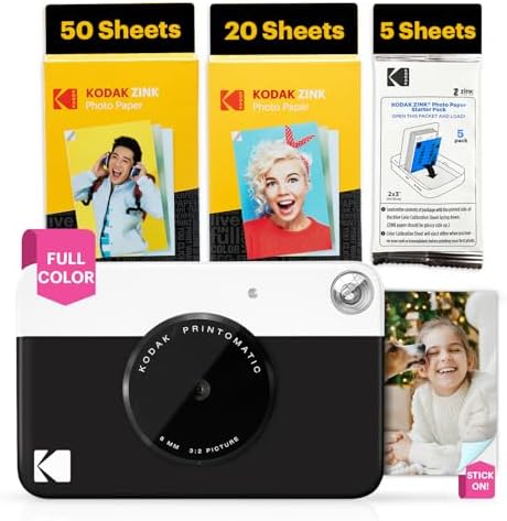 Kodak Printomatic Full-Color Instant Print Digital Camera - 75 Sheets Bundle - Prints On Zink 2x3 Sticky-Back Photo Paper - 5MP, Portable, Creative Fun Gift for Birthday, Christmas, Holiday - Black by Unknown