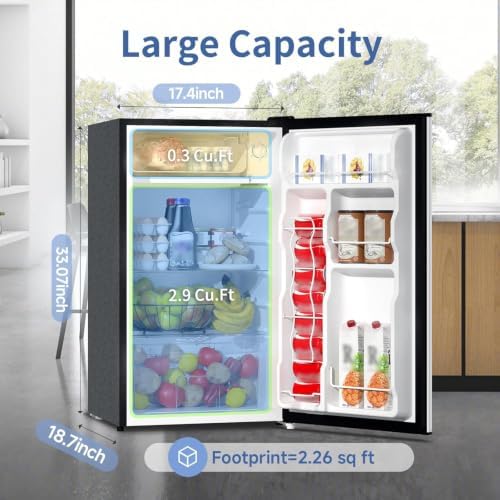 BANGSON Mini Fridge with Freezer 3.2 Cu.Ft for Bedroom and Office Silver - Image 2