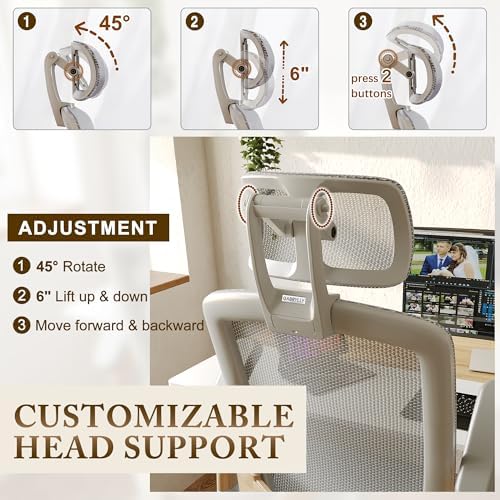GABRYLLY Ergonomic Office Chair, High Back Home Desk Chair with Flip-Up Arms, Headrest, 90-120° Tilt and Wide Cushion, 300LBS White Mesh Chair for Work Gaming Study (GY01-NT, Woodgrain Pattern) - Image 5