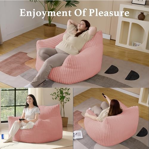 Giant Plush Bean Bag Chair for Adults with Armrests - Oversized Comfy Pink Beanbag Lounge Lazy Floor Sofa Accent Chair for Living Room, Bedroom & Dorm, Cozy Fluffy Single Cloud Mini Couch - Image 4