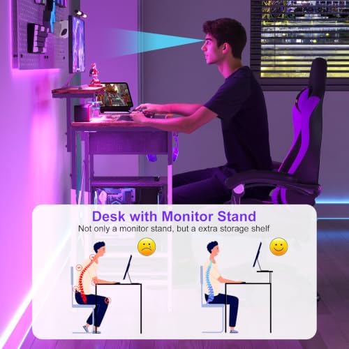 X-cosrack 33.5" Small Gaming Desk with LED Lights & Outlets, Monitor Stand - Image 5