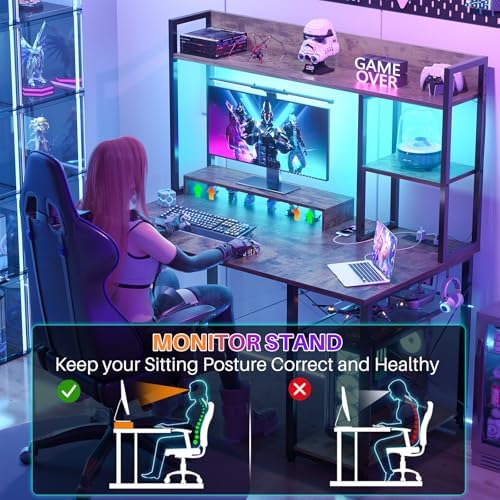 Cyclysio 39'' Gaming Desk with Hutch and Reversible Storage Shelves, Rustic - Image 5
