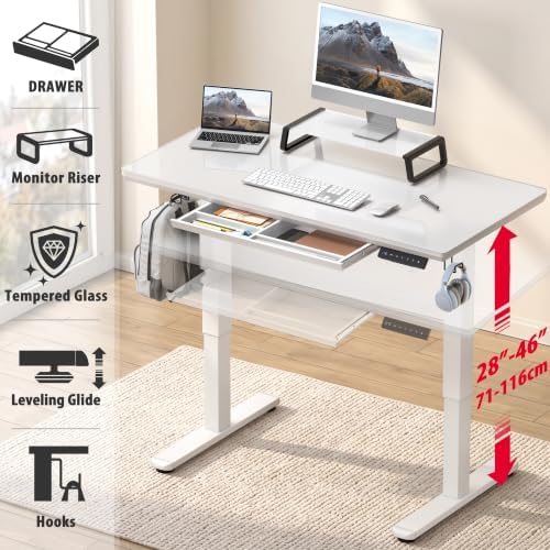 SHW 48-Inch Glass Electric Height Adjustable Standing Desk, White - Image 3