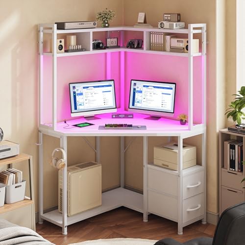 DurayLoly 63"Triangular Corner Desk with Hutch,Ample Storage for Small Room by Durayloly