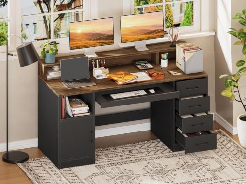 RALGEND 55" Office Desk with Drawers, Farmhouse Executive Desk with Drawers by RALGEND