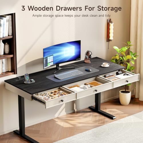 ONBRILL 55" Electric Standing Desk with 3 Drawers, Home Office Desk, Black - Image 3