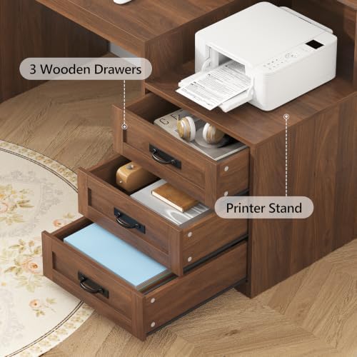 65" Farmhouse Computer Desk with Drawers and Printer Stand for Home Office - Image 5
