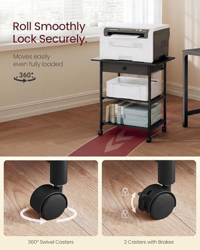 VASAGLE 3-Tier Printer Stand with Locking Wheels, Under Desk Printer Table - Image 5