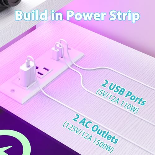 DurayLoly 55" Computer Desk with Power Outlet & Fabric Drawer,White - Image 5