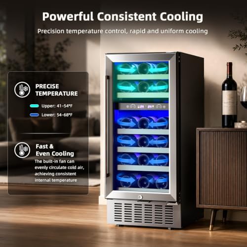 Antarctic Star Wine Fridge, 28 Bottles 15 Inch Wine Cooler Refrigerator Under Counter (41-68°F), Built-in Dual Zone Freestanding Wine Refrigerator with Stainless Steel Double-Layer Tempered Glass Door - Image 6