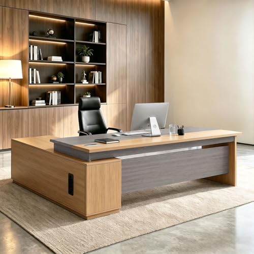 L Shaped Executive Desk with Drawers, Large Wood Workstation, Modern Executive Office Furniture for Home Office and Business Workspace, Multiple Sizes & Colors by Unknown